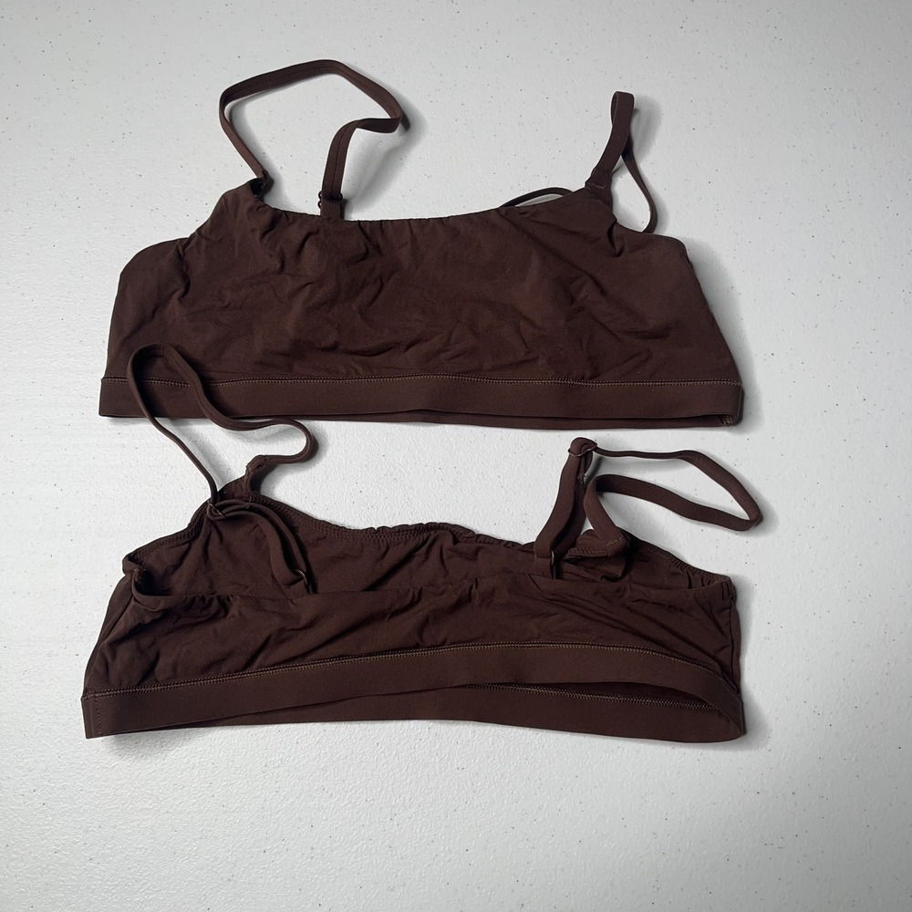 Quince Second Skin Scoop Neck Bralette 2 Pack Cocoa Brown Womens M NWOT